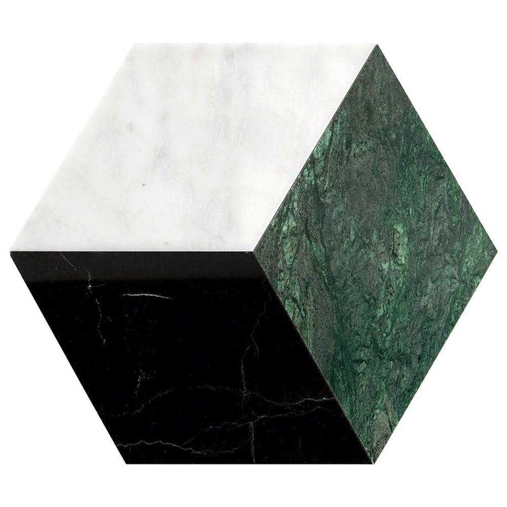Soho Studio Pari Verde Nero, Dark Green and Carrara 8" x 9.21" Marble Mosaic Sheet, , large