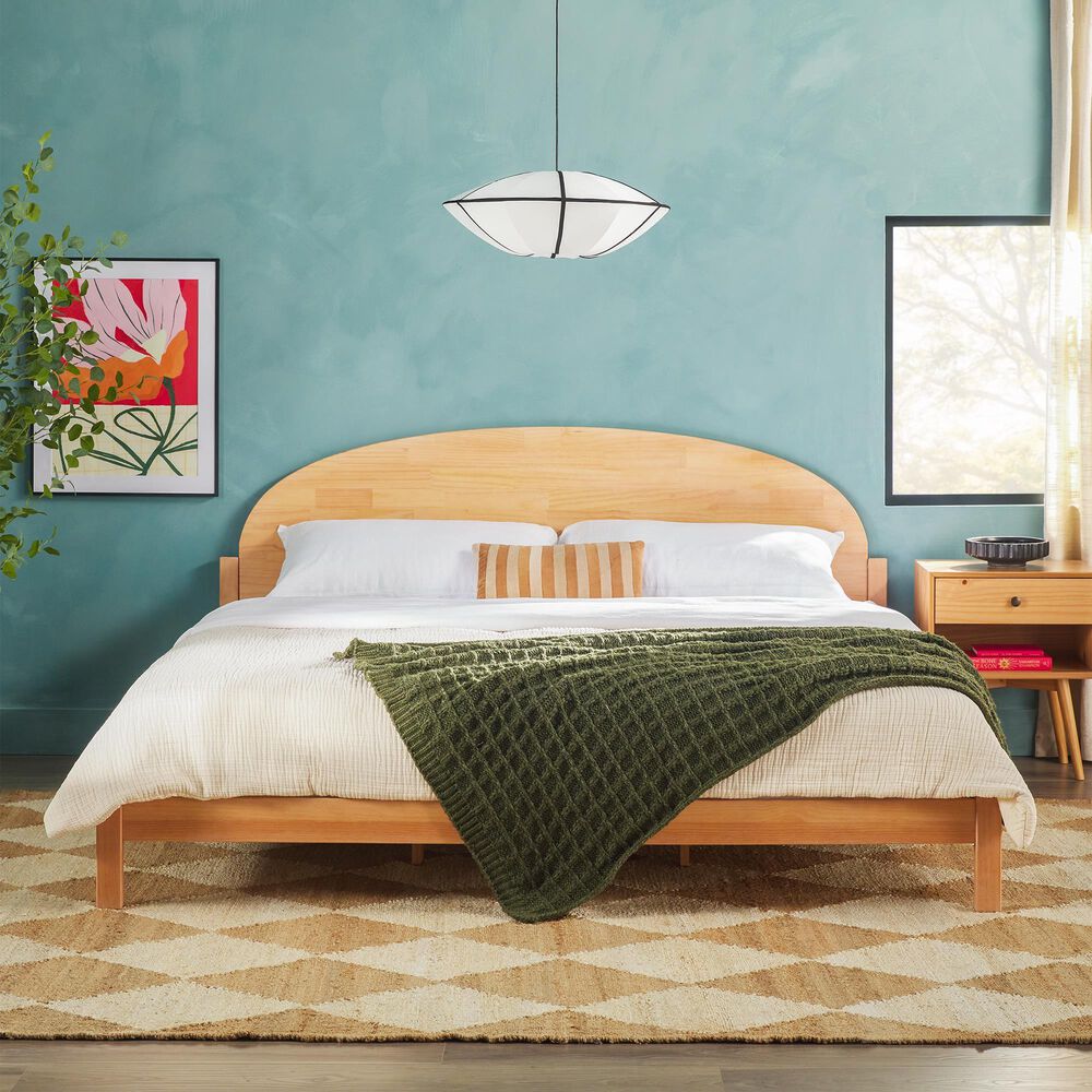 Walker Edison Elias King Platform Bed with Curved Wood Headboard in Cerused White, , large