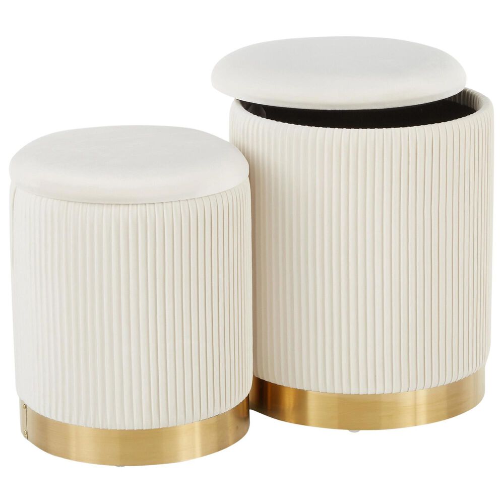 Lumisource Marla 2-Piece Nesting Pleated Ottoman Set in Cream, , large