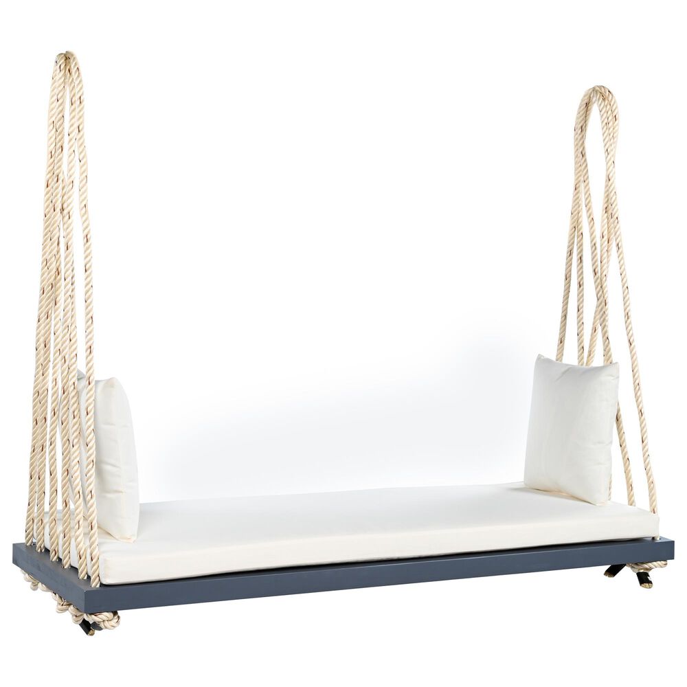 Hearth and Haven Topmax Outdoor Hanging Porch Swing Bench with Beige Cushion in Gray, , large
