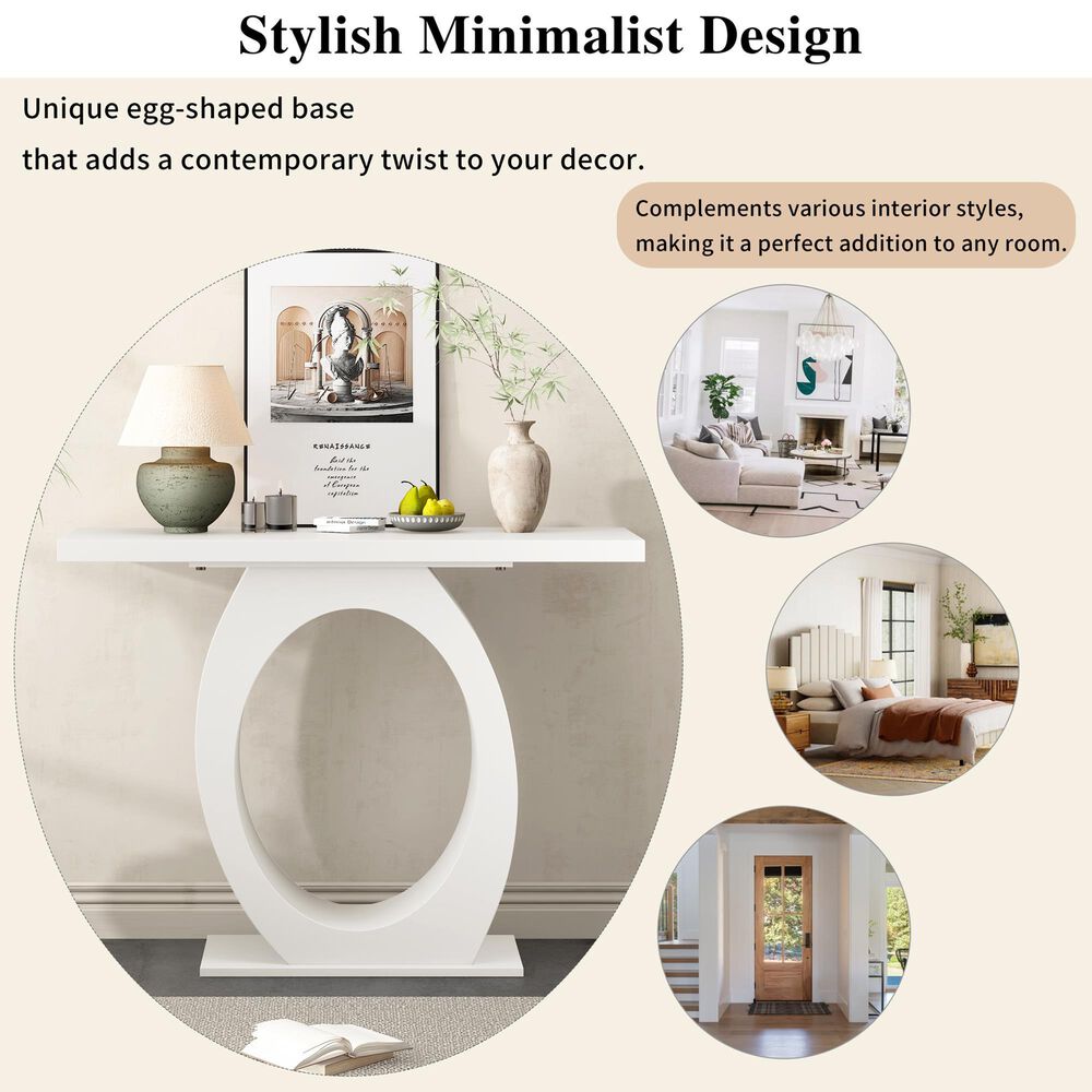 Hearth and Haven Mirod Console Table with Egg-Shaped Base in Beige, , large