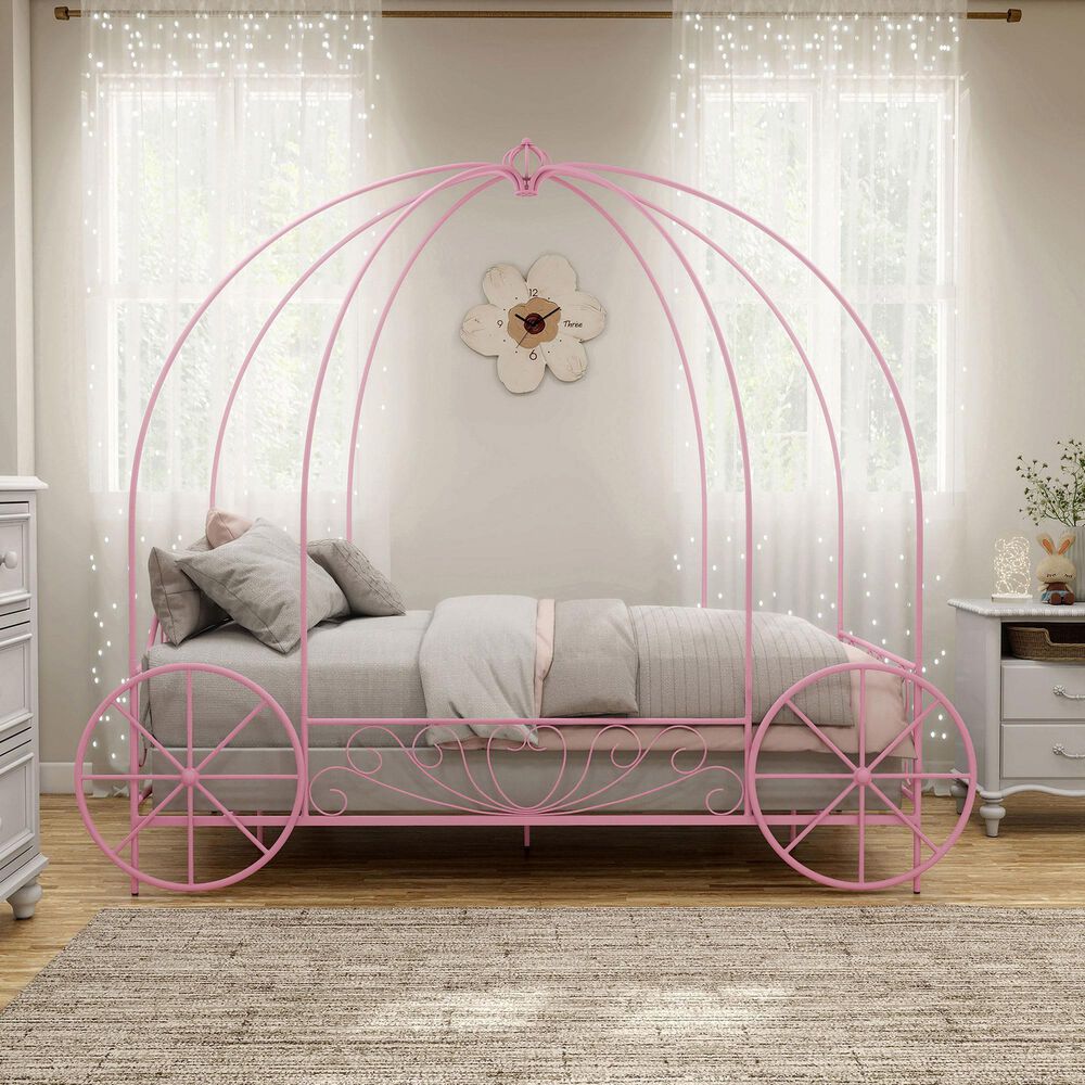 Furniture of America Carriage Twin Canopy Bed in Pink, , large
