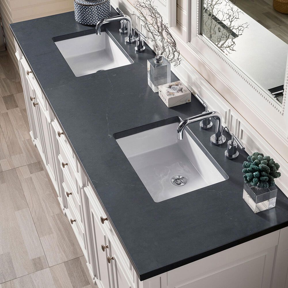 James Martin Vanities Bristol 72&quot; Double Bathroom Vanity in Bright White with 3 cm Charcoal Soapstone Quartz Top and Rectangular Sinks, , large