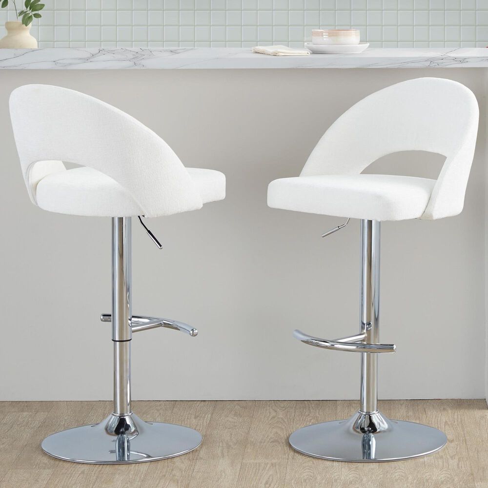 LumiSource Renee Adjustable Swivel Bar Stool with Cream Fabric Upholstery in Chrome (Set of 2), , large