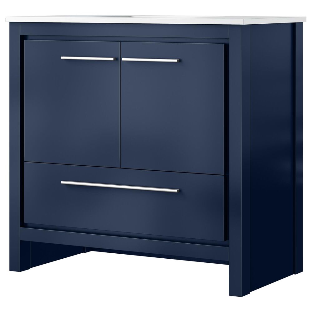 Lexora Home Lafarre 36" Single Bathroom Vanity in Navy Blue with 2 cm White Quartz Top and Rectangular Sink, , large