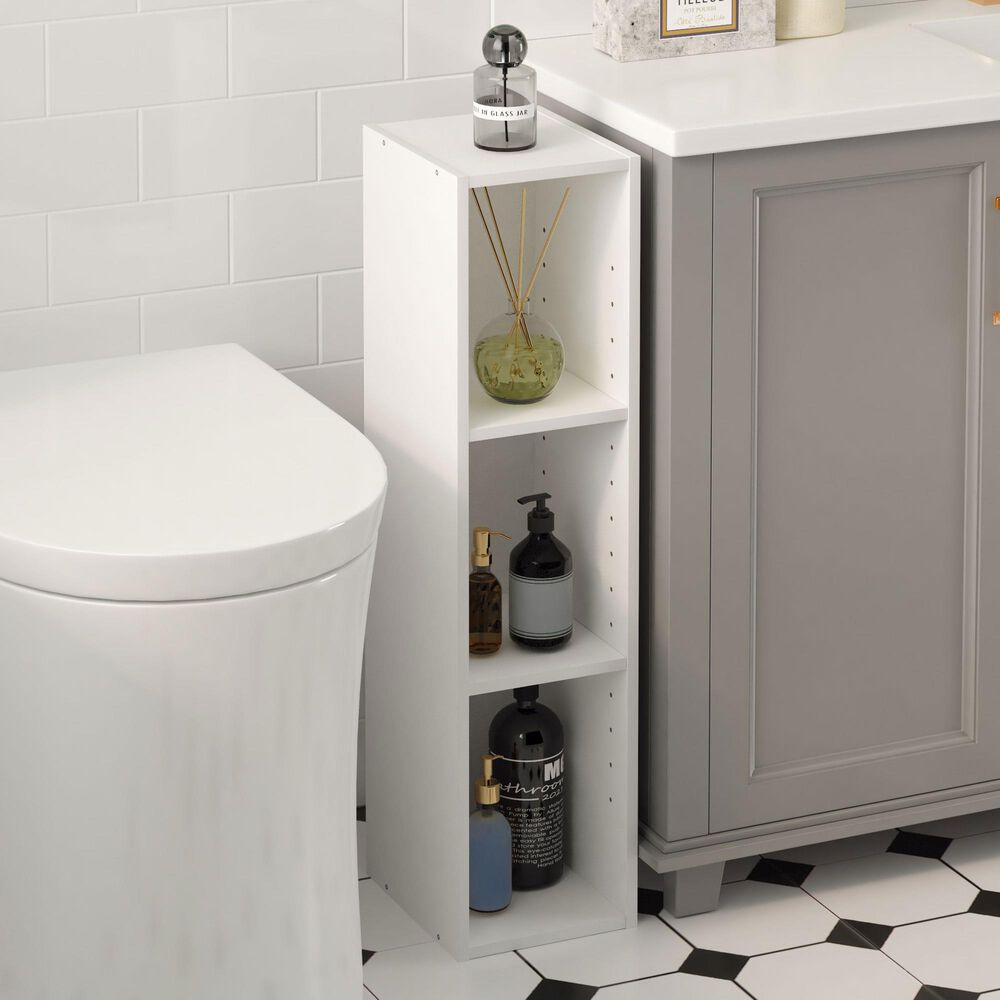 HOMLUX 8" 3-Tier Space Saving Bookcase with Open Adjustable Shelves in White, , large