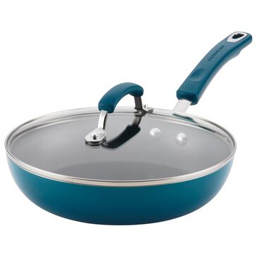 Rachael Ray 9.5" Covered Deep Frying Pan in Marine Blue, , large