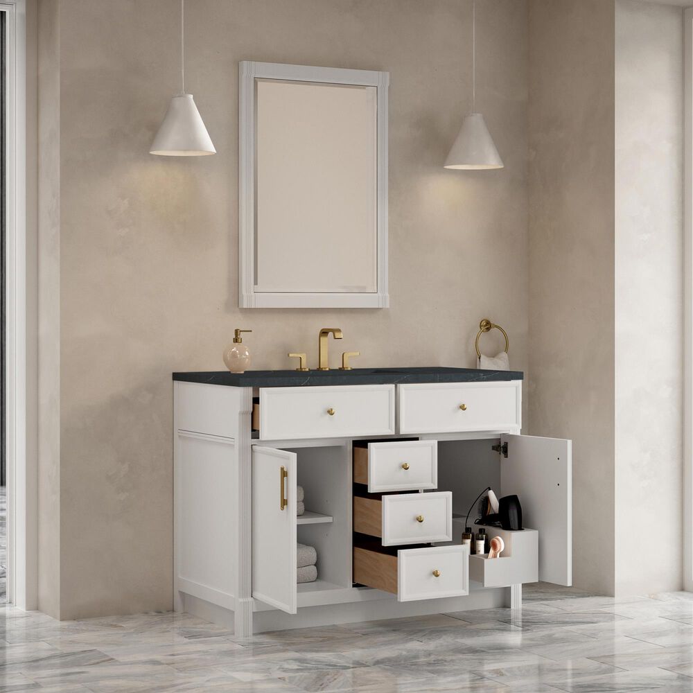 James Martin Bellshire 48" Single Bathroom Vanity in Bright White with 3 cm Charcoal Soapstone Silestone Top and Rectangular Sink, , large