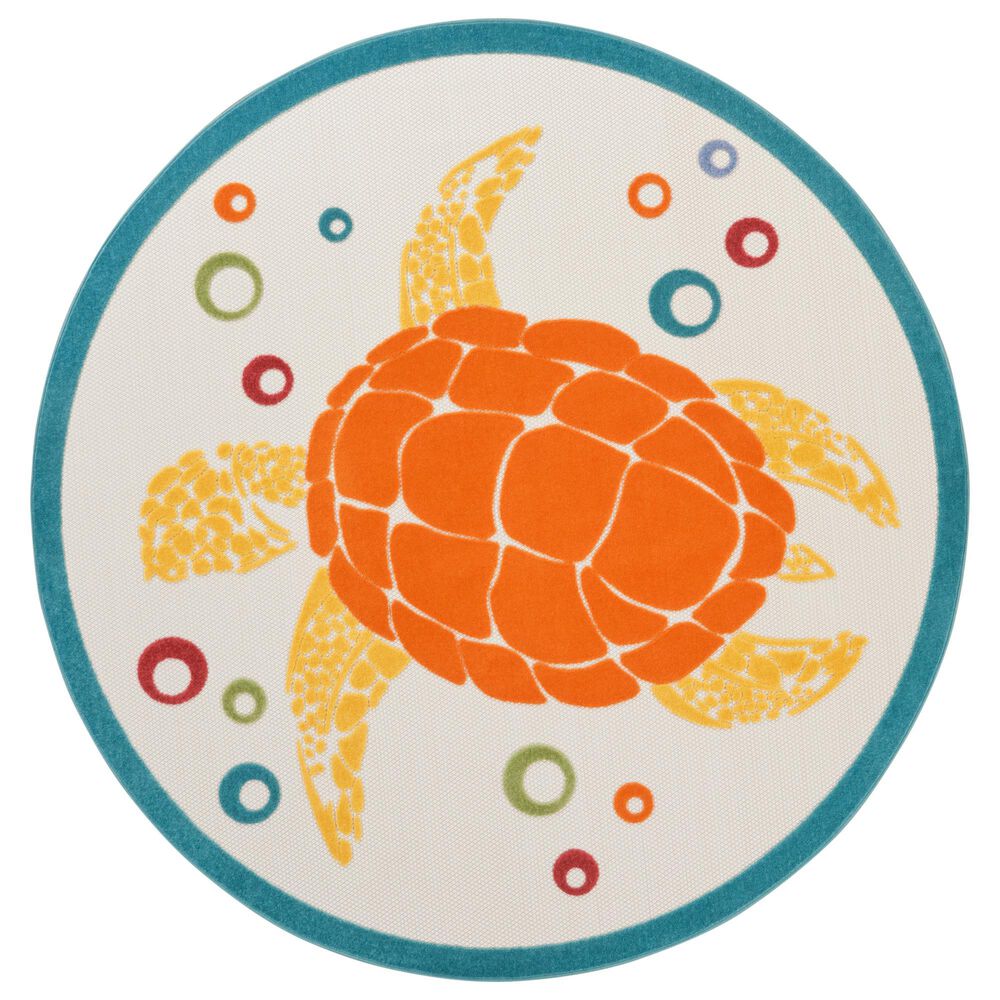 Nourison Aloha 7"10" Round Teal and Multicolor Indoor/Outdoor Area Rug, , large