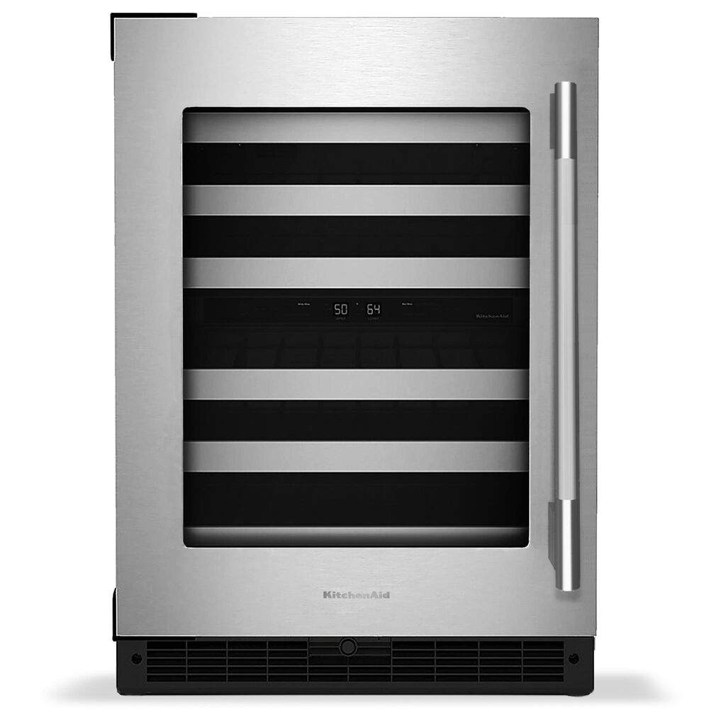 KitchenAid 24" Undercounter Wine Cellar with Full-Extension Metal-Front Racks and Left Hinge in Stainless Steel, , large