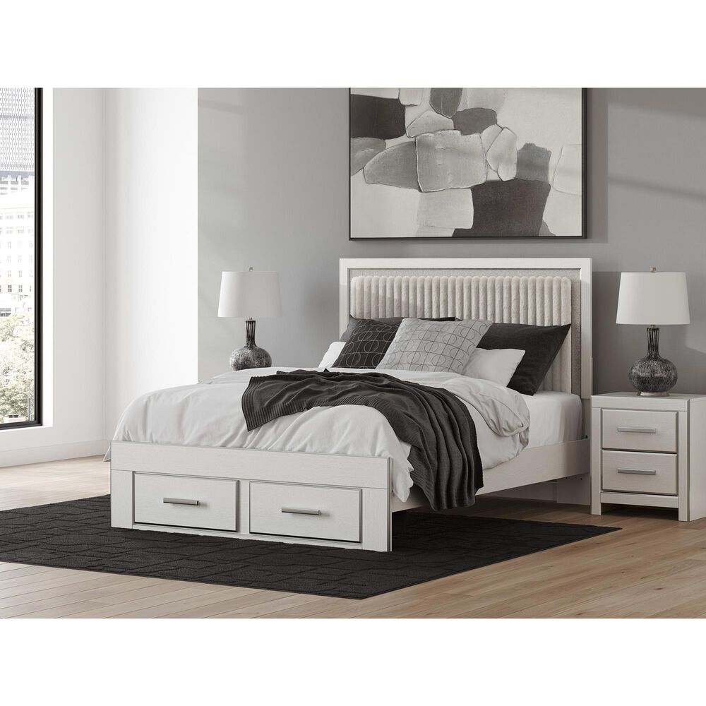Ashley Zuraleus Queen Upholstered Storage Bed with Two Nightstands in Matte White, , large