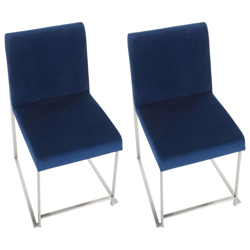 Lumisource Fuji Side Chair with Blue Cushion in Brushed Stainless Steel &#40;Set of 2&#41;, , large