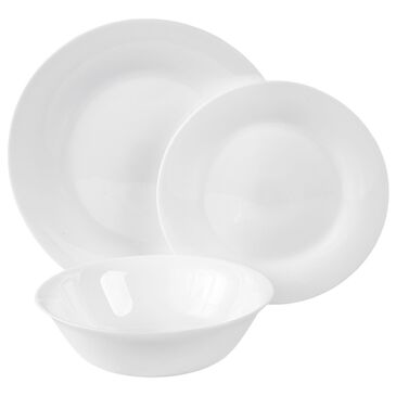 Gibson Overseas, Inc White Shadow 12-Piece Opal Glass Dinnerware Set in White, , large