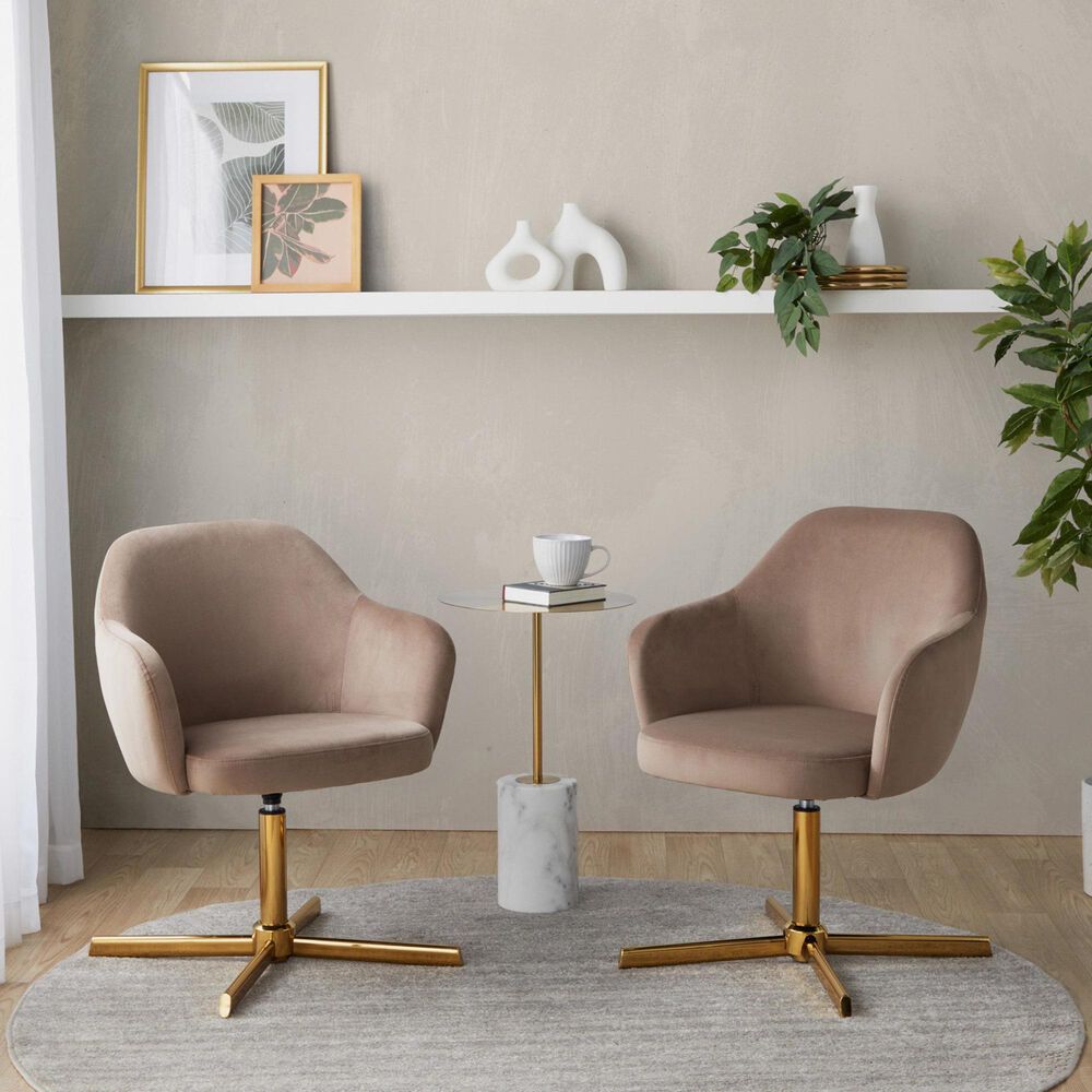 LumiSource Buena Swivel Accent Chair in Brown, , large