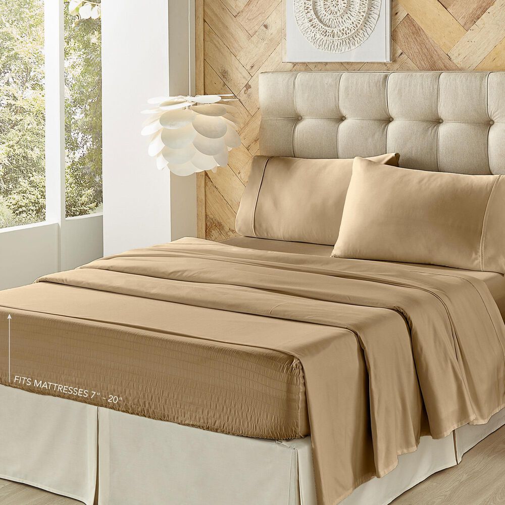 J. Queen New York Royal Fit 4-Piece Full Sheet Set in Tan, , large