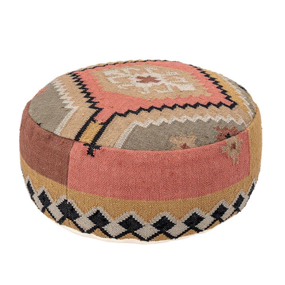 Teak Interiors 26" Round Kilim Pouf in Multicolor, , large