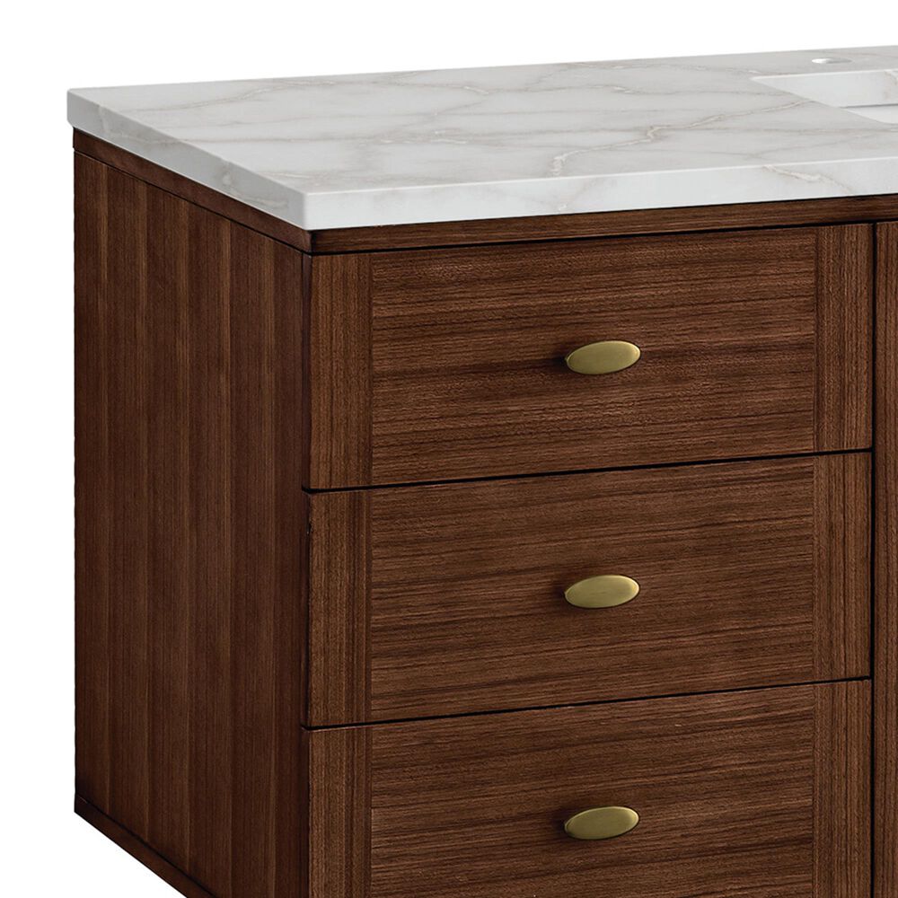 James Martin Vanities Amberly 60&quot; Single Bathroom Vanity in Mid-Century Walnut with 3 cm Victorian Silver Quartz Top and Rectangular Sink, , large