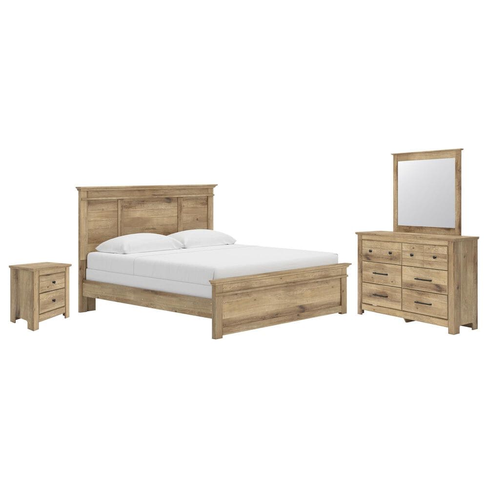 Ashley Makidern 4-Piece King Panel Bedroom Set in Natural Brown, , large