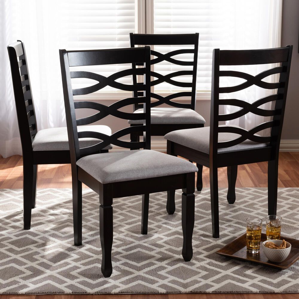Baxton Studio Lanier Side Chair with Gray Cushion in Espresso Brown (Set of 4), , large