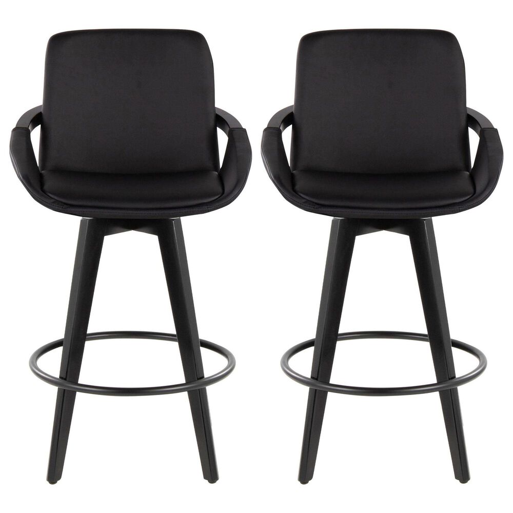 LumiSource Cosmo 26" Swivel Counter Stool with Black Upholstery in Black (Set of 2), , large