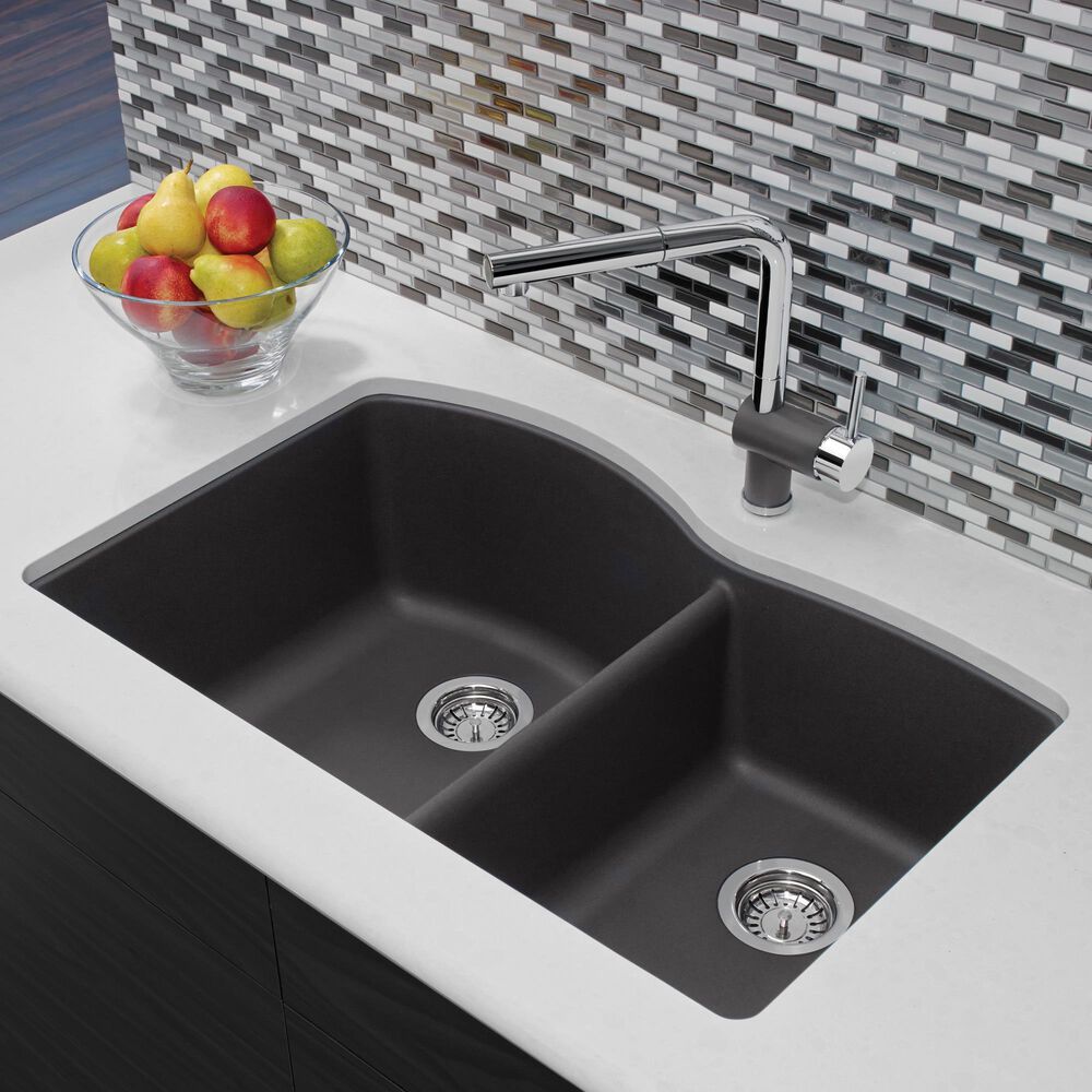 Blanco Diamond 32&quot; 1-3/4 Double Bowl Kitchen Sink in Cinder, , large