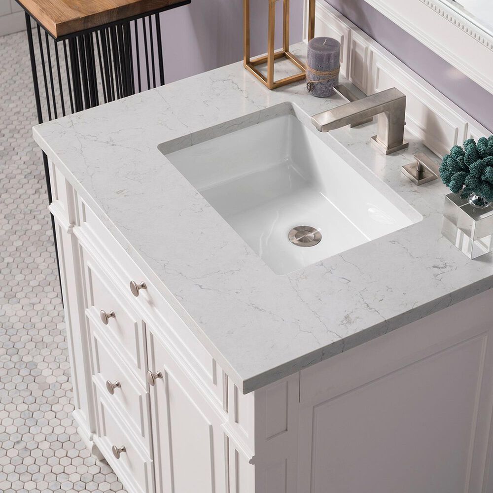 James Martin Vanities Bristol 30&quot; Single Bathroom Vanity in Bright White with 3 cm Eternal Jasmine Pearl Quartz Top and Rectangular Sink, , large