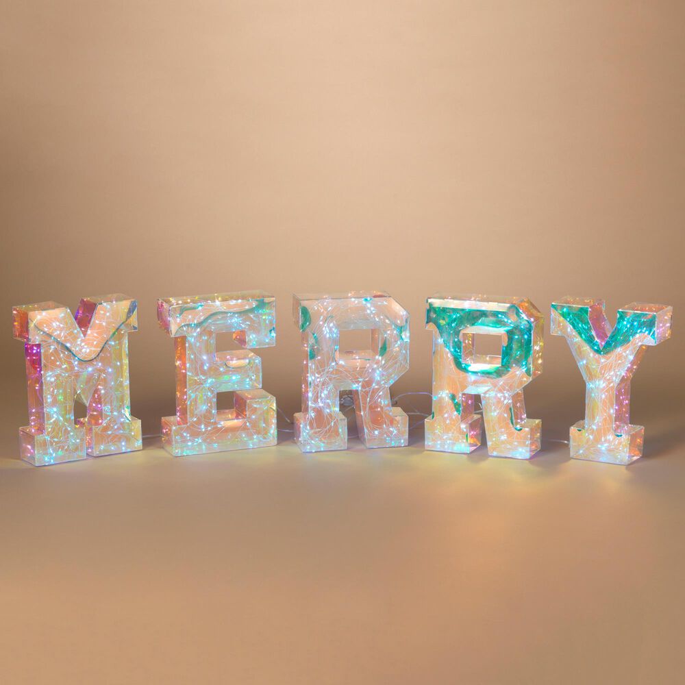 The Gerson Company 5-Piece USB Electric Lighted Holographic Holiday &quot;MERRY&quot; Decor Set in White, , large