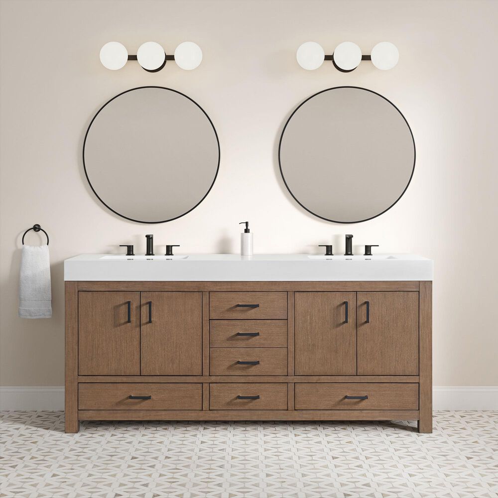 37B Alanya 72" Double Bathroom Vanity in Walnut Drift with White Composite Stone Top, , large