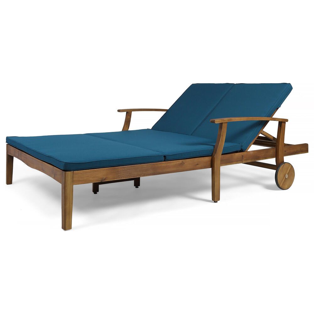 Hearth and Haven Perla Outdoor Double Chaise Lounge with Cushion in Teak, , large