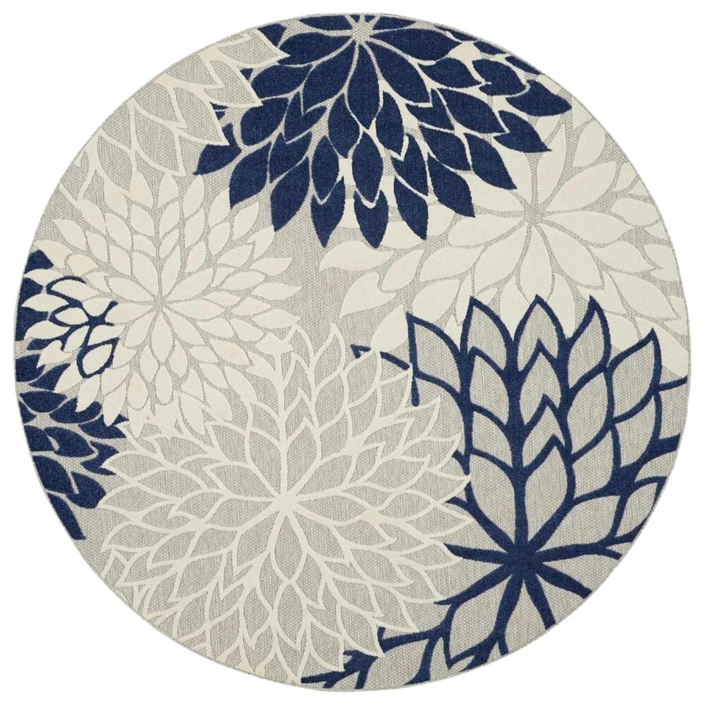 Nourison Aloha ALH05 7"10" Round Ivory and Navy Indoor/Outdoor Area Rug, , large