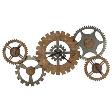 Howard Miller Cogwheel III Wall Clock in Aged Steel, Brown and Black, , large