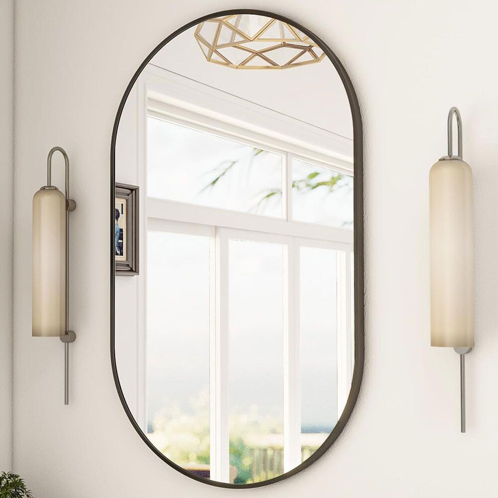 HOMLUX 22" x 38" Oval Wall Mirror in Black, , large