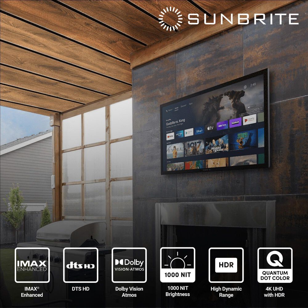 Sunbrite 55" Veranda 3 Series Outdoor Full Shade 4K UHD HDR - Smart TV with Premium Large Tilt Mount in Black, , large