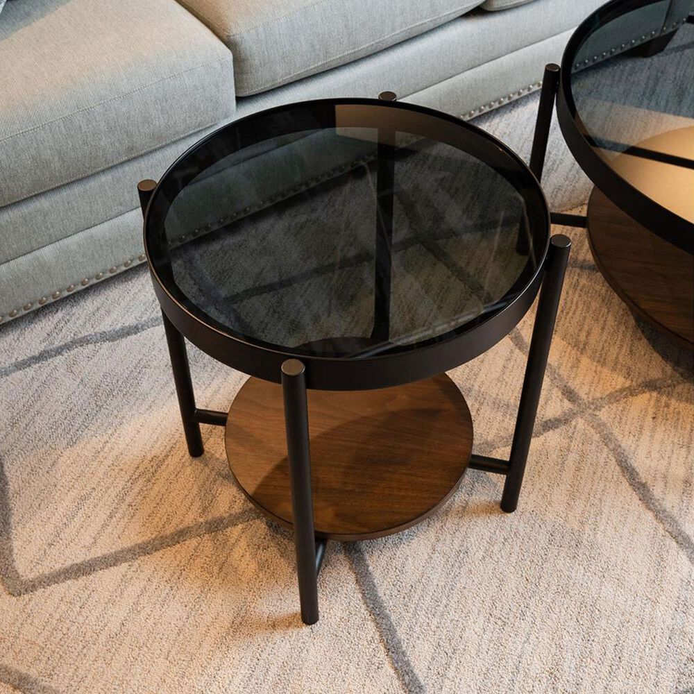 Shannon Hills Felix Round Side Table in Black and Walnut, , large