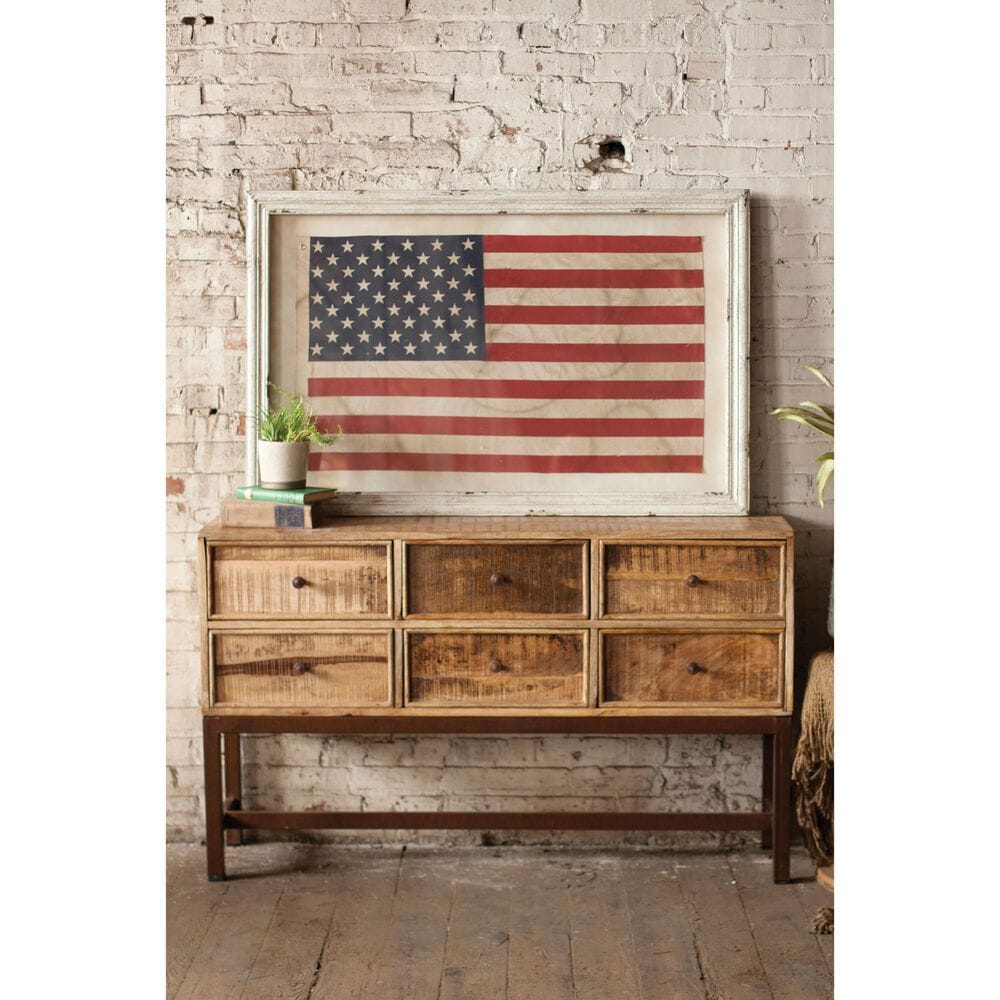 Kalalou 47.5&quot; x 31.5&quot; Framed American Flag in Red, White and Blue, , large