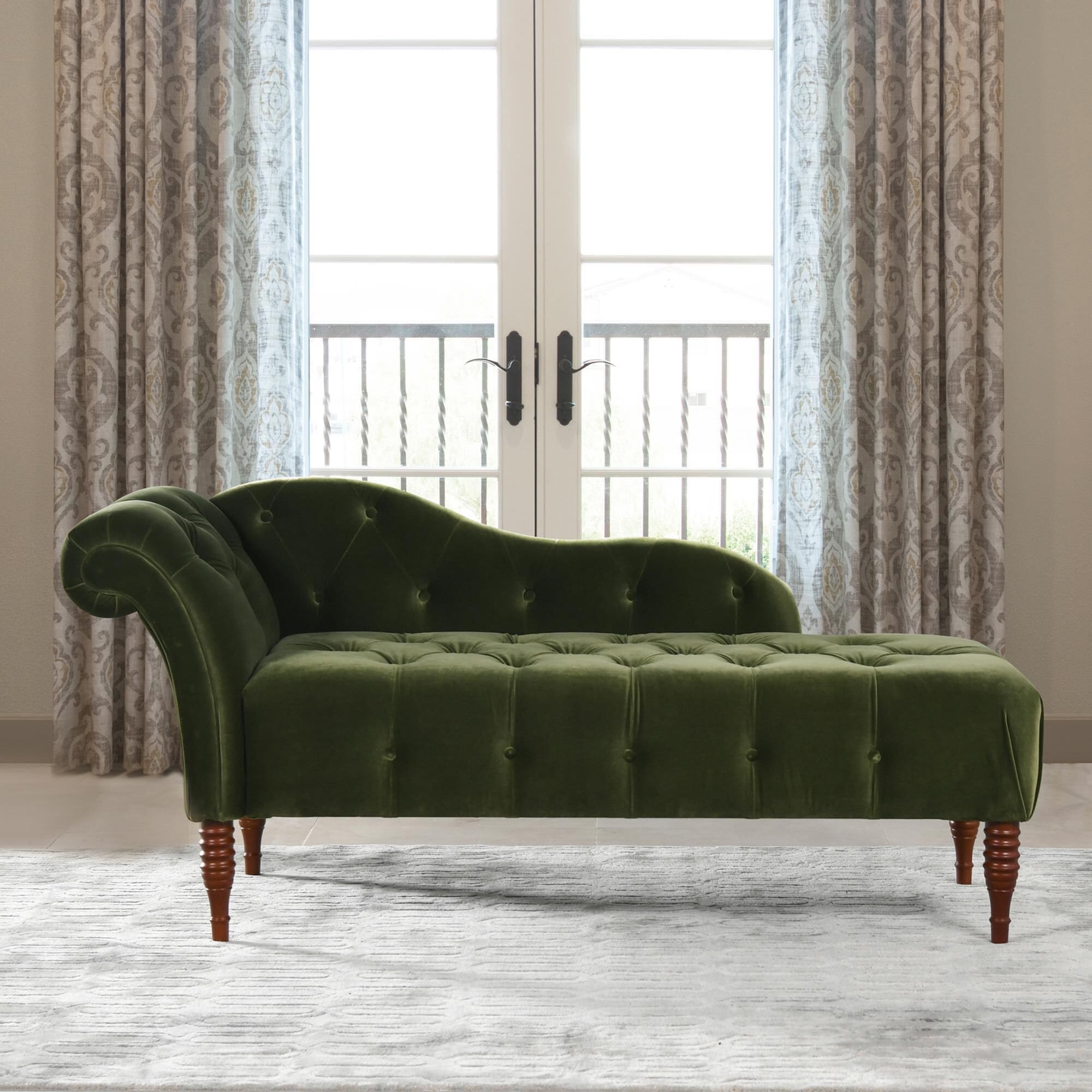 Jennifer Taylor Home Samuel Right Arm Facing Chaise Lounge in Olive Green Velvet NFM