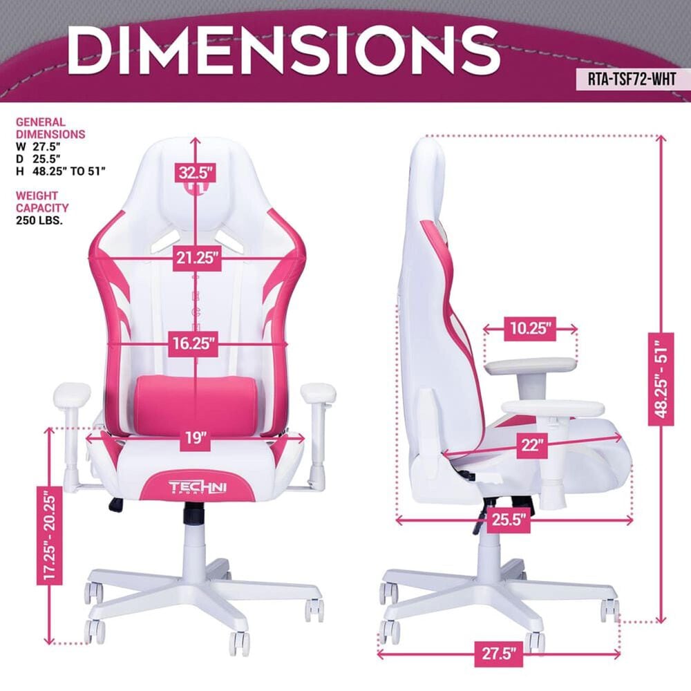 Techni Sport Echo 2.0 Gaming Chair in Pink and White, , large