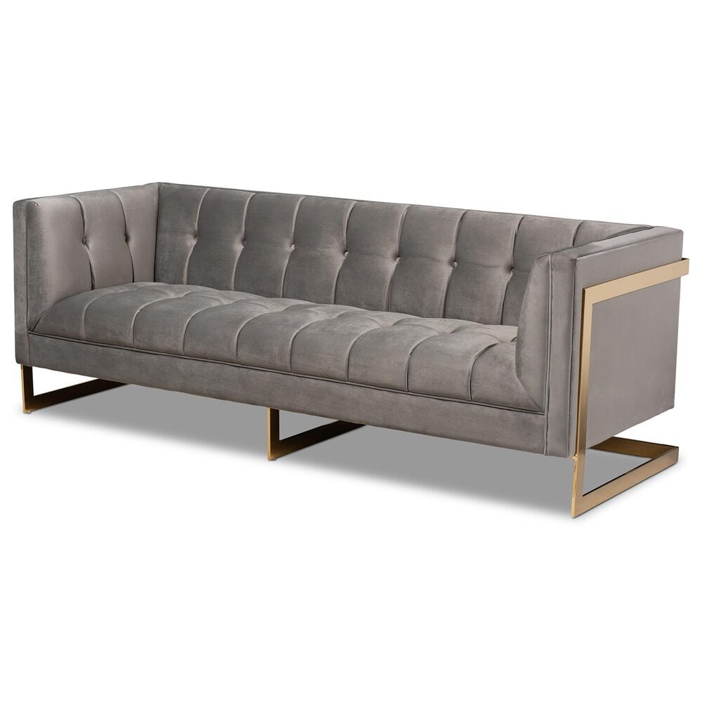 Baxton Studio Ambra Stationary Sofa in Grey Velvet, , large