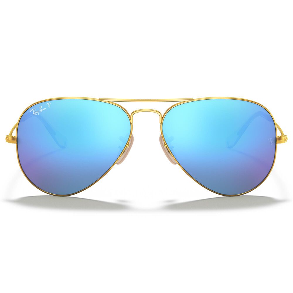 Ray-Ban Aviator Flash Sunglasses with Blue Polarized Lenses in Matte Gold, , large