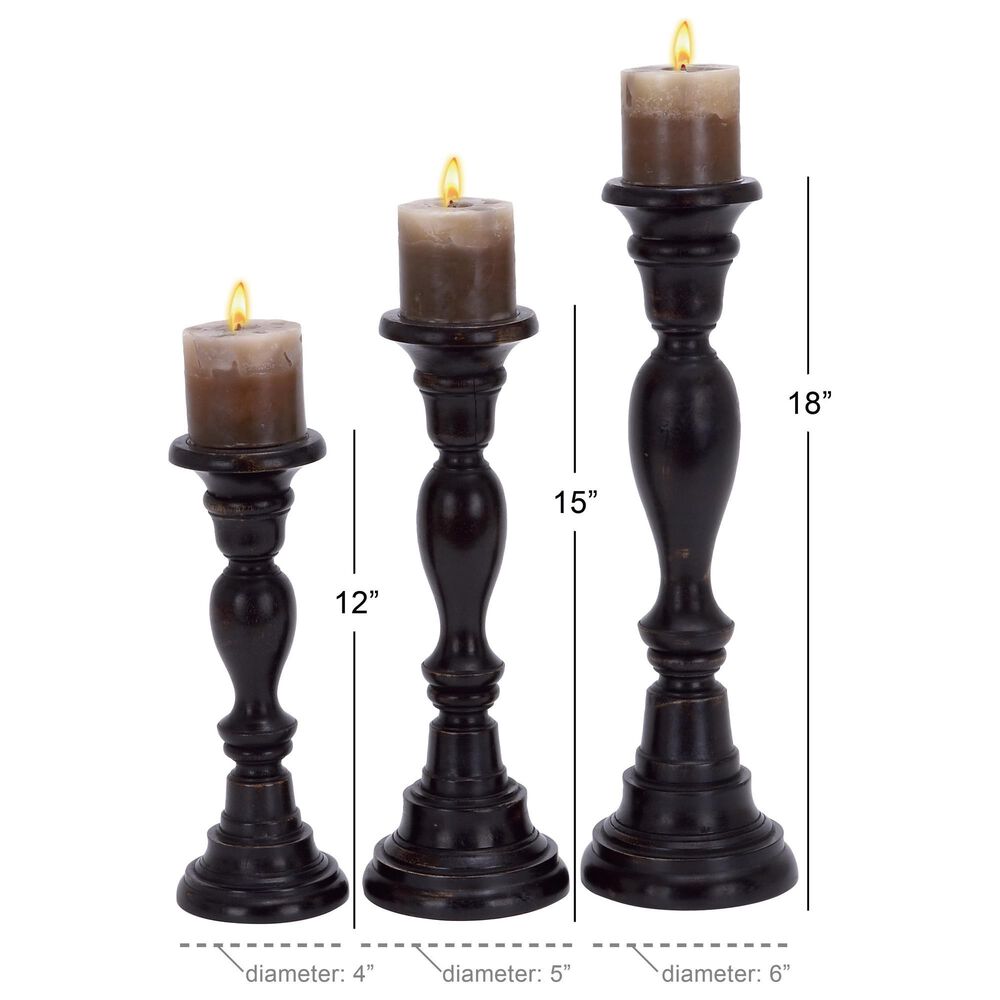 Maple and Jade Decorative Candle Holder in Black and Varnished Brown &#40;Set of 3&#41;, , large