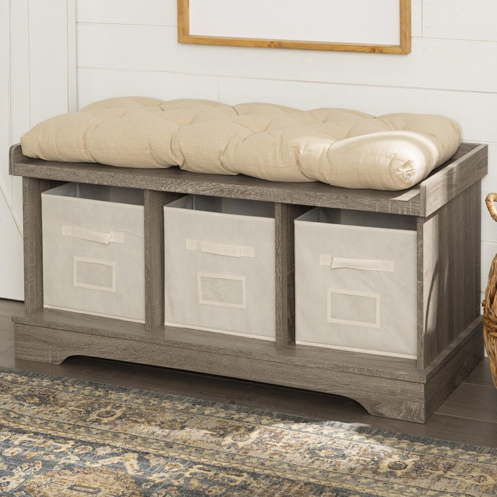 Walker Edison 42" Entryway Storage Bench in Driftwood, , large