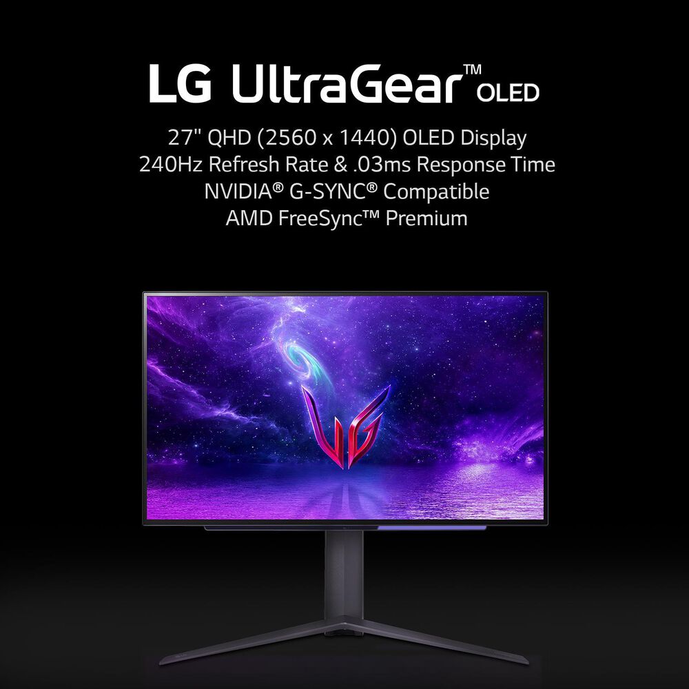  LG 27 Ultragear™ OLED QHD Gaming Monitor with 240Hz .03ms GtG  & nVIDIA® G-SYNC® Compatible,Black : Electronics