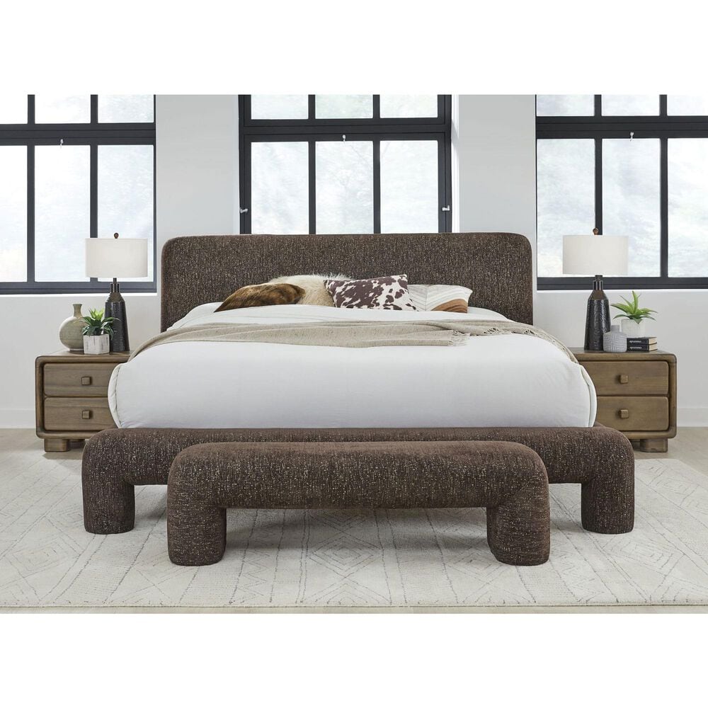 Urban Home Anansi Mocoa Eastern King Upholstered Footboard, Rails and Slats in Mongoose Chenille, , large