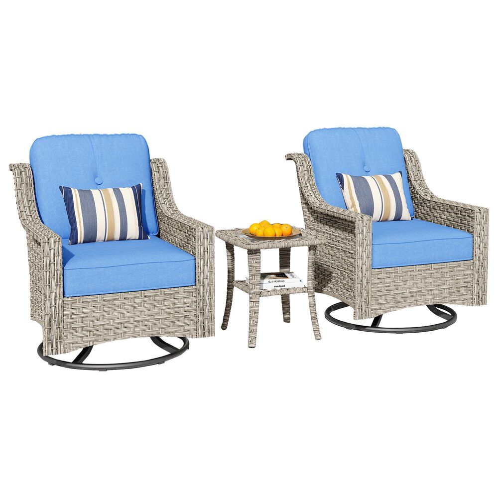 HOMLUX 3-Piece Outdoor Swivel Rocking Chair Set and Side Table in Diamond Blue, , large