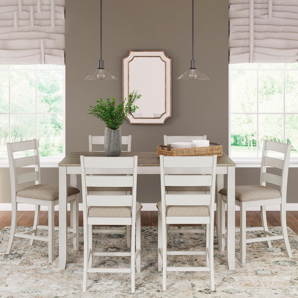 Ashley Skempton 7-Piece Counter Height Dining Set in White and Light Brown, , large