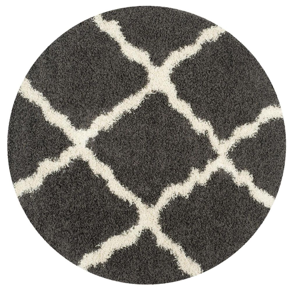 Safavieh Dallas Shag SGD257A-6R 6" x 6" Dark Grey/Ivory Round Rug, , large