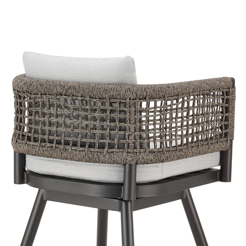 Blue River Alegria Patio Swivel Counter Height Bar Stool with Light Gray Cushion in Black, , large