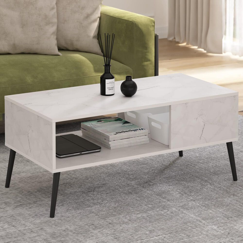 HOMLUX 2-Tier Mid-Century Modern Coffee Table in White, , large