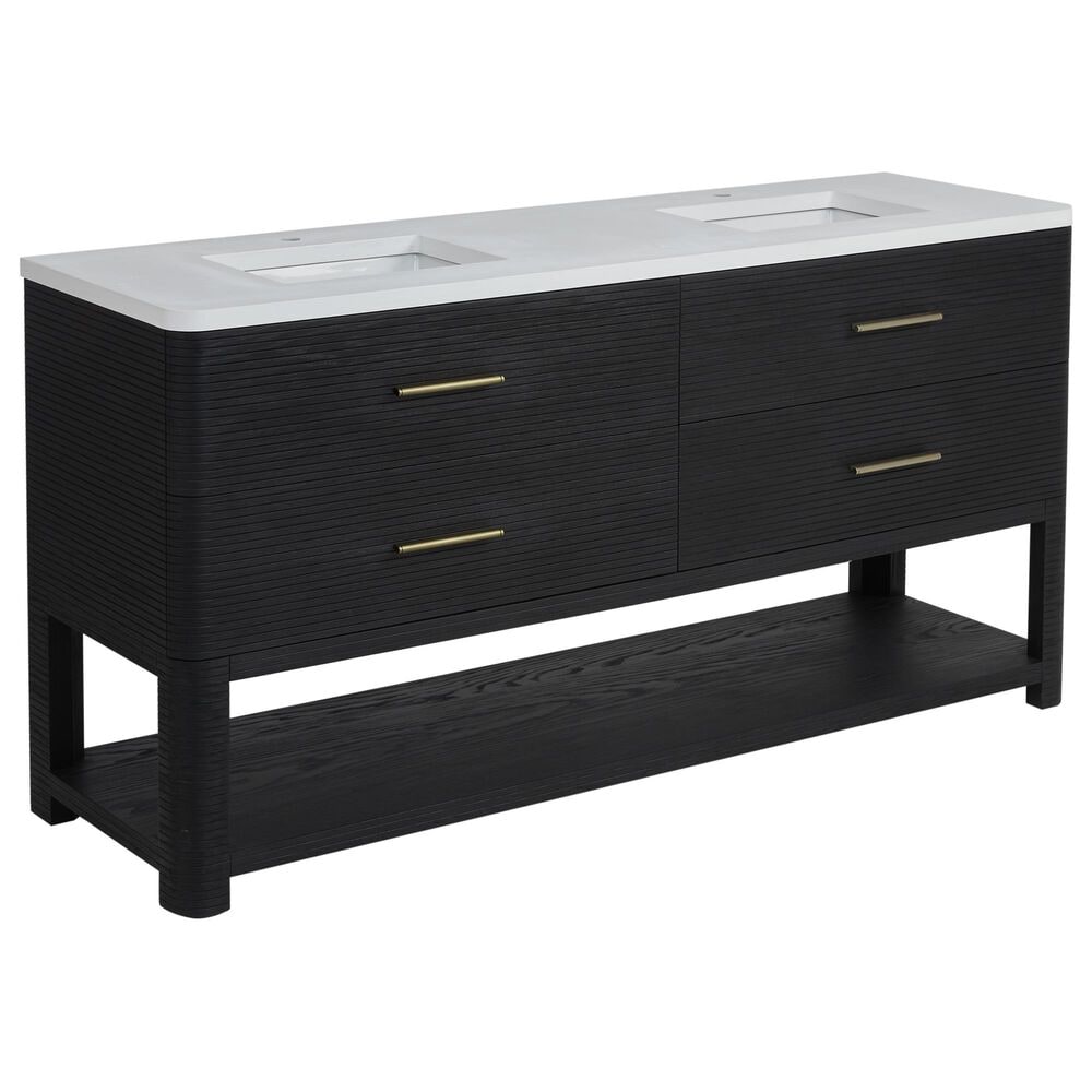 James Martin Vanities Lucian 72" Double Vanity in Carbon Oak with 3 cm White Zeus Quartz Top, , large