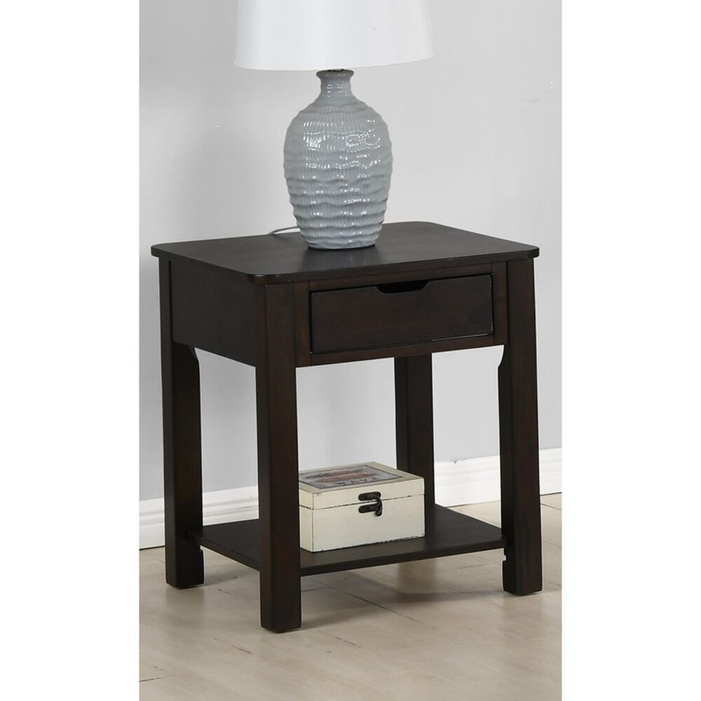 HOMLUX 20" End Table with Drawer in Dark Brown, , large